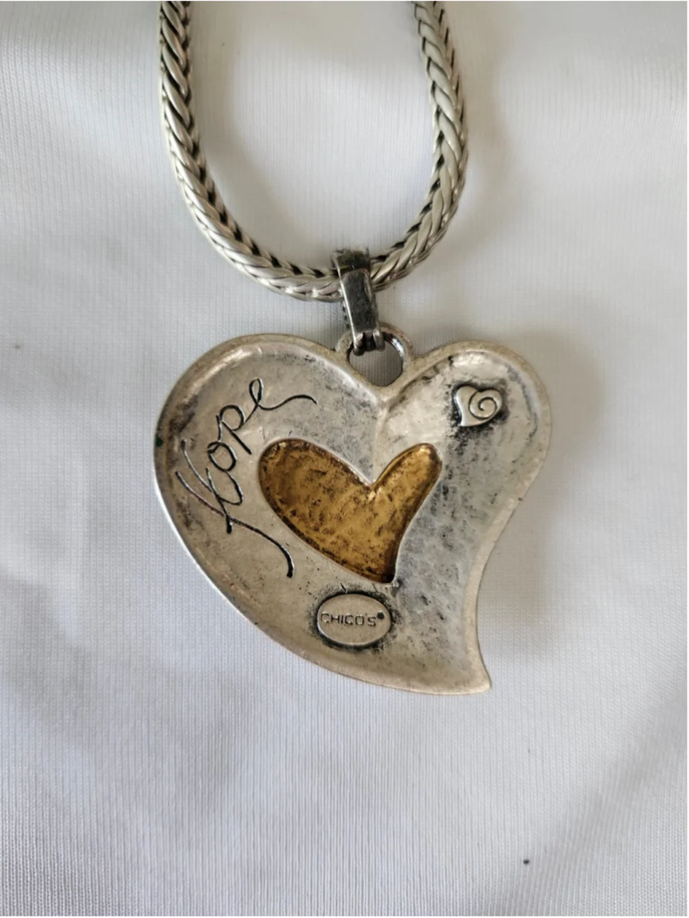 Women's Chico's Silver and Gold Tone Heart Pendant Necklace One Size